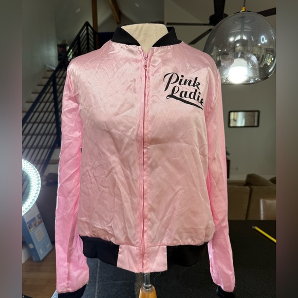 1950s Sexy Pink Bomber Jacket Fifties Costumes For Women Pink Satin Jacket OS - Picture 2 of 9